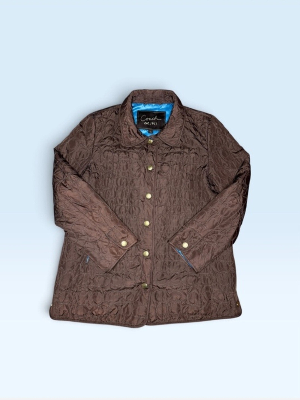 Coach Signature C Brown Quilted Snap-Front Jacket - Like New